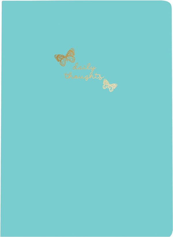 Graphique Large Vegan Leather Journal, Butterflies – 7” x 9.5", 192 Lined Pages, “Daily Thoughts” Quote Embellished in Gold Foil on the Cover – Perfect for Taking Notes, Lists and More