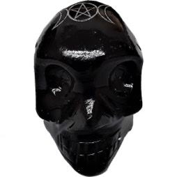 Black Onyx Skull 1.25 - inch w/Moon & Pentacle
