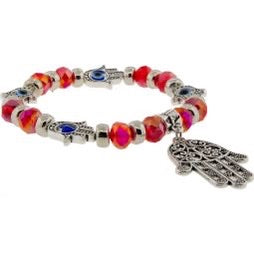 Glass Beads  Bracelet Red w/ Evil Eye Fatima Hand