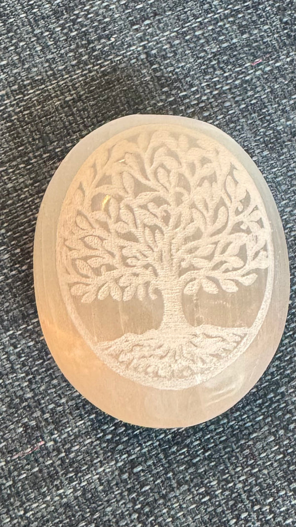Selenite Palm Stone - Tree of Life