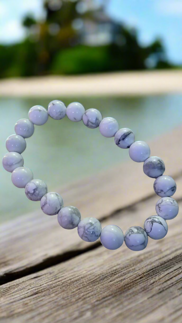 Howlite Elastic  Men's Bracelet 10mm-12mm Round Beads