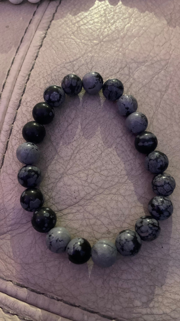 Mens Snowflake Obsidian Bracelet
