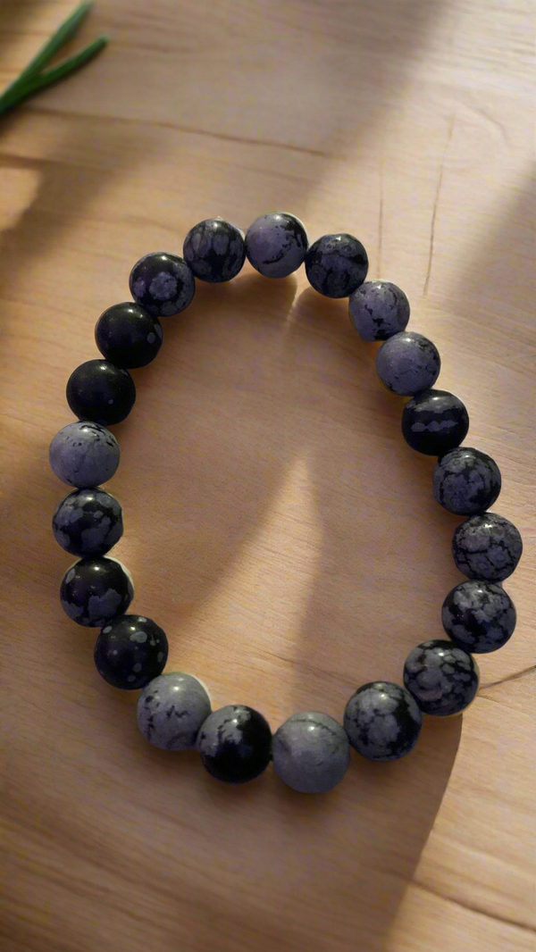 Mens Snowflake Obsidian Bracelet