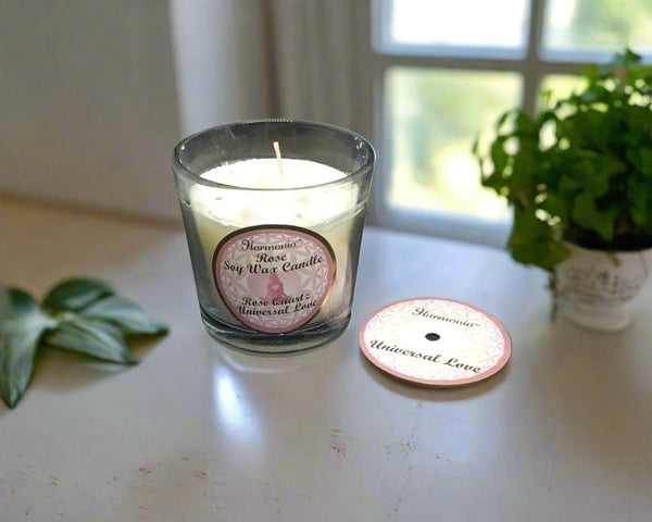 Universal Love Candle Rose Quartz Harmonia Soy Gem Votive