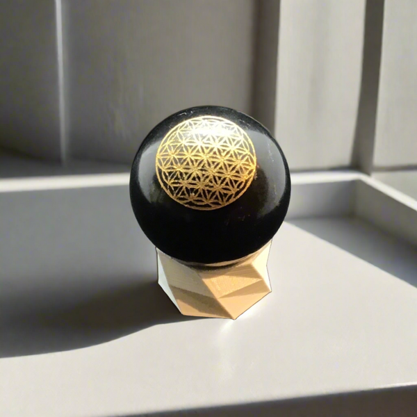 Black Tourmaline Sphere - Flower of Life