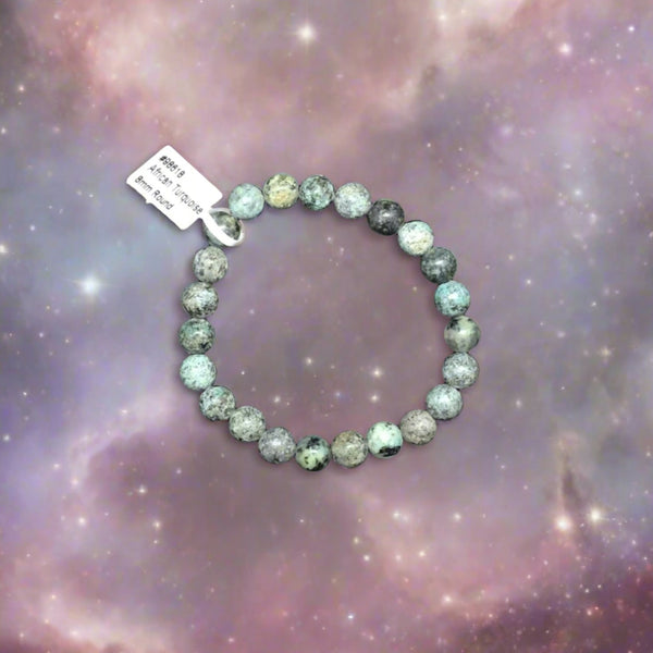 African Turquoise Bracelet 8mm Round Beads