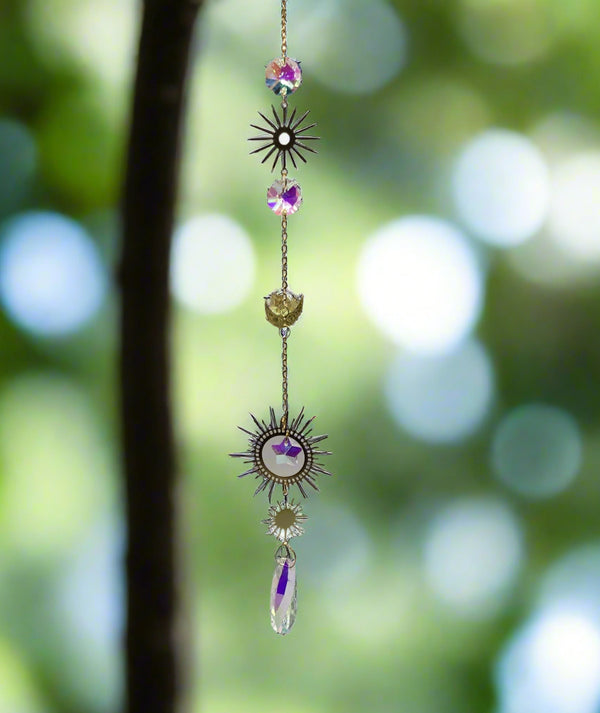 Crystal Hanging String - AB Crystal Drop w/ Sun & Moon Charms