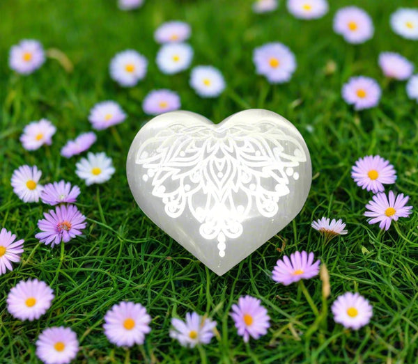 Selenite Heart - Lotus