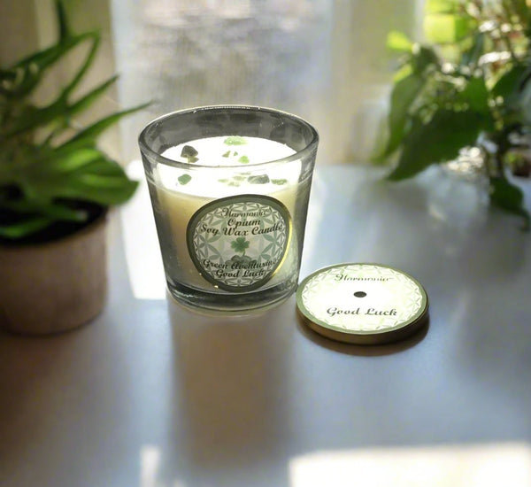 Good Luck Candle Green Aventurine Harmonia Soy Gem Votive