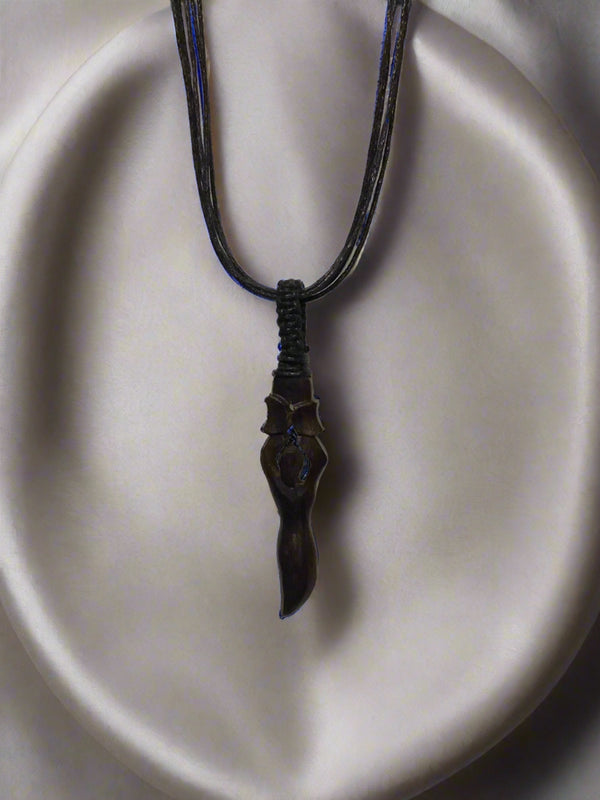 Unisex Wood Pendant w/Black Cord - Moon Goddess