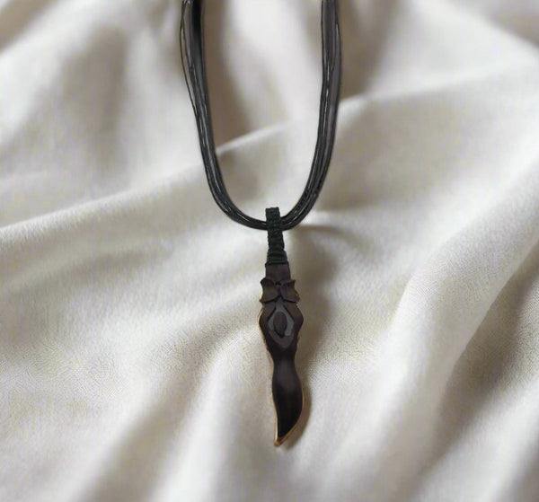 Unisex Wood Pendant w/Black Cord - Moon Goddess