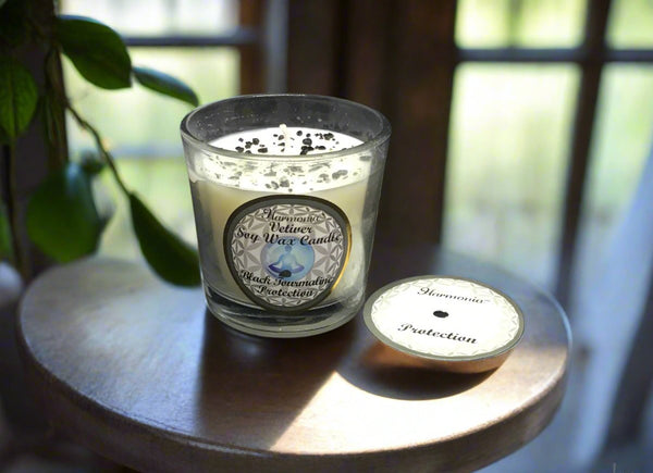 Protection Candle Black Tourmaline Harmonia Soy Gem Votive