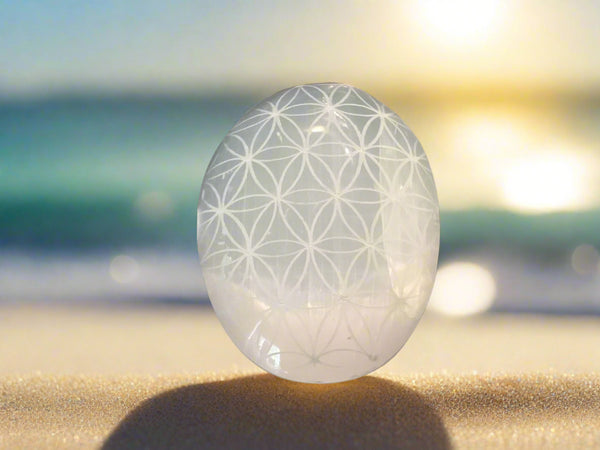 Selenite Palm Stone - Flower of Life