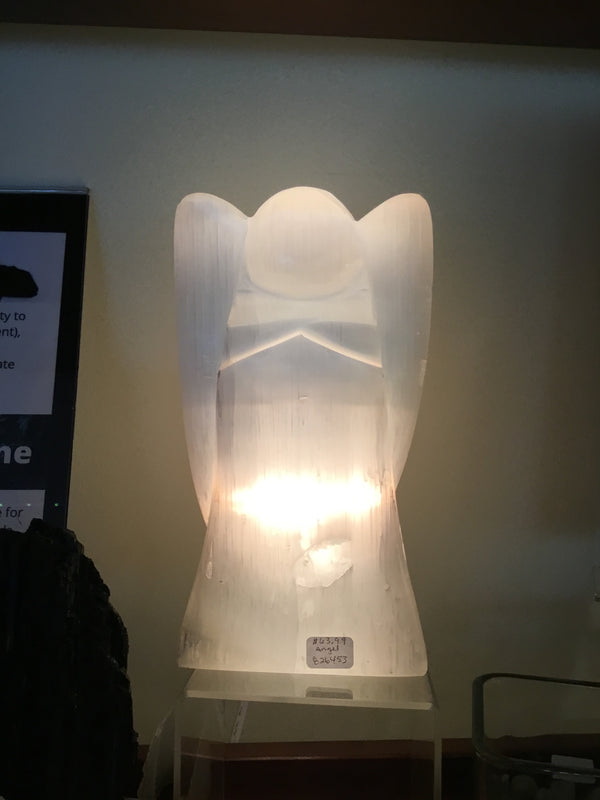 Angel selenite lamp