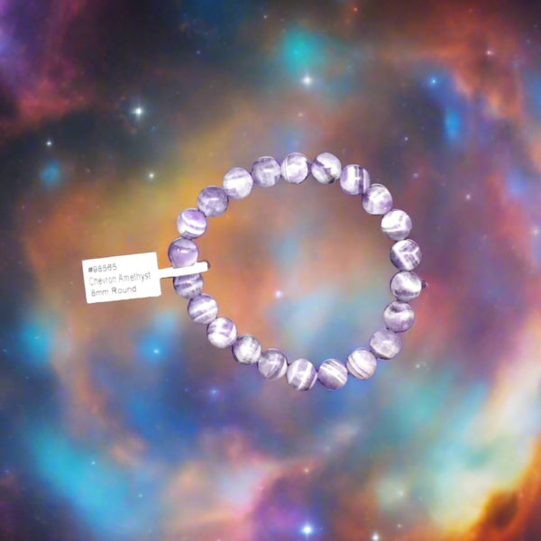 Chevron Amethyst  Bracelet 8mm Round Beads