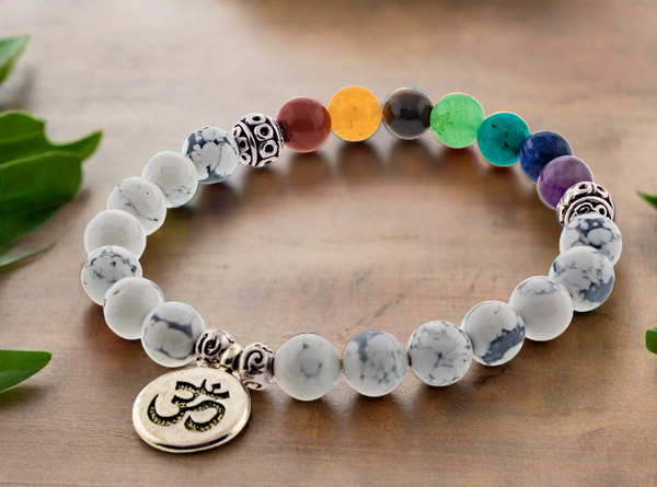 Howlite with OM 7 Chakra Bracelet