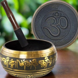 Medium Om Singing Bowl Black and Gold | Embossed 5.5 Inch