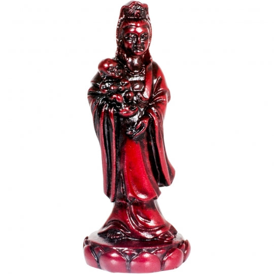 Quan Yin with Infant Figurine in Redstone | 3 Inch Polyresin