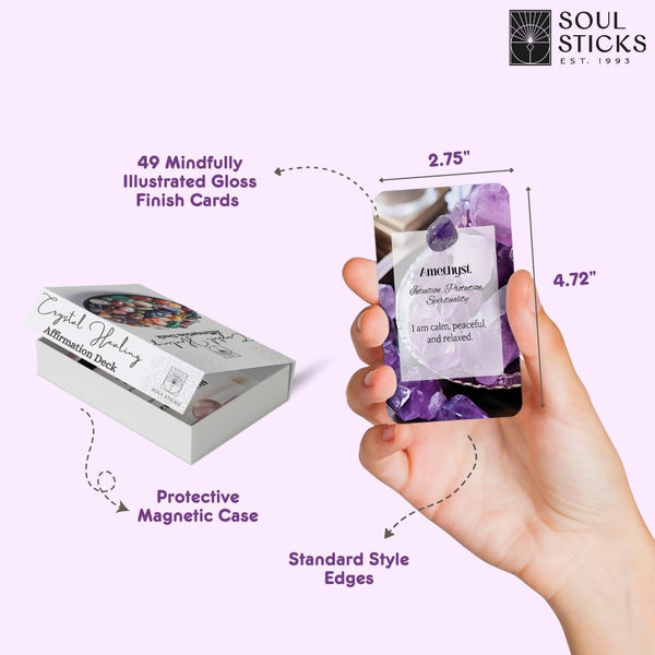 Crystal Healing Soul Sticks Positive Affirmation Cards for Women, Motivational, Mindful Daily Cards, & Self Care, Unique Gifts for Women and Men