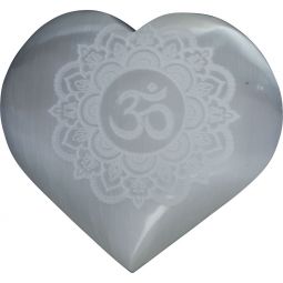 Selenite Heart - Om Lotus