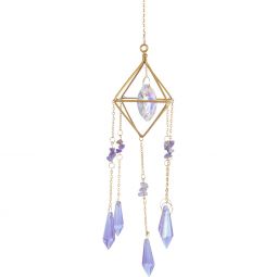 Hanging AB Crystal Prism Suncatcher w/ Amethyst Chips & Purple Crystals