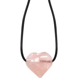 Gemstone Puffed Heart Necklace - Rose Quartz