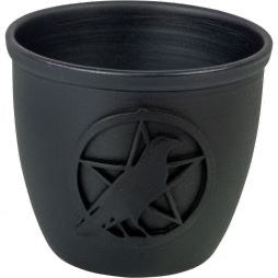 Metal Pot Taper Candle Holder - Pentacle w/ Raven