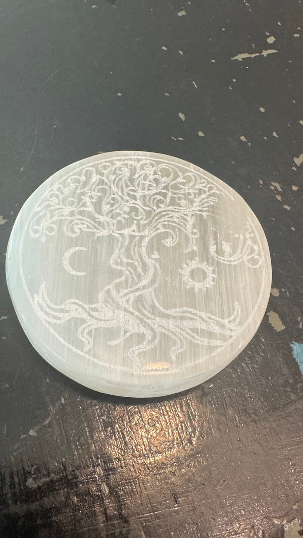 Selenite Charging plate Round Tree of life