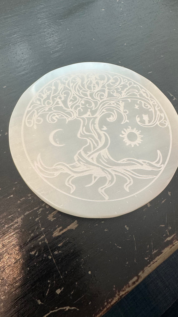 Selenite Charging plate Round Tree of life large