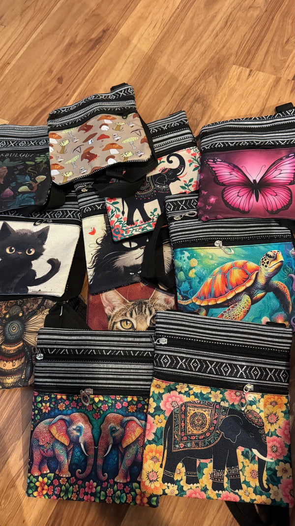Assorted Purses Cats, Turtles, Elephants, Mushrooms and more