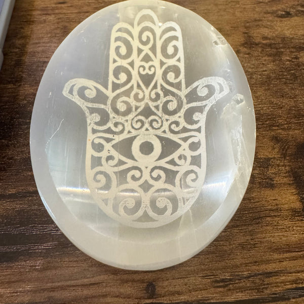 Selenite Charging Plate with Hamsa Hand