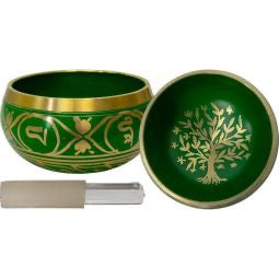 Green Tree of Life Singing Bowl | Small 4.25 Inch Colored Meditation Bowl