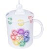 3-in-1 Chakra Ceramic Mug - Coffee Mug, Candle Holder, and Incense Holder with Gemstones