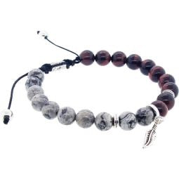 Red Tiger Eye & Jasper Adjustable Bracelet with Feather | 8mm Beads