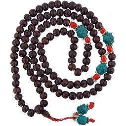 Rosewood and Turquoise Mala Beads Necklace 108 Beads