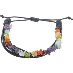 Chakra Leather Bracelet - Adjustable Bracelet with Genuine Chakra Chip Stones for Energy Alignment
