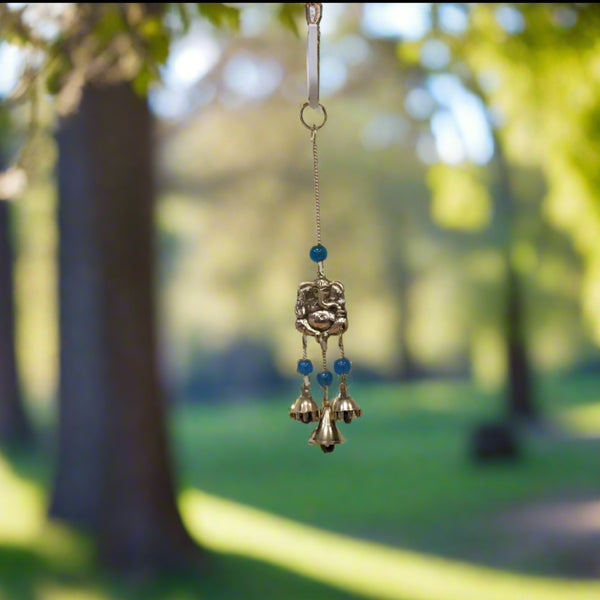 Brass Bell Chime Ganesh with Blue Beads