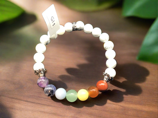 7 Chakra Elastic Bracelet w/ Howlite