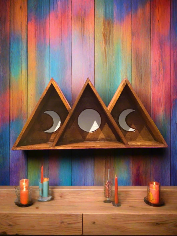 Wood Altar Shelf - Triple Moon