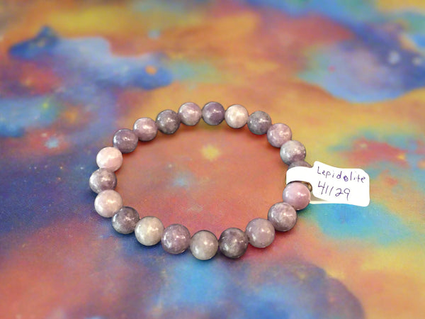 Lepidolite Bracelet 8 mm Round Beads