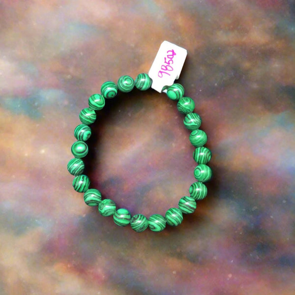 Elastic Bracelet 8mm Round Beads - Reconstituted Malachite