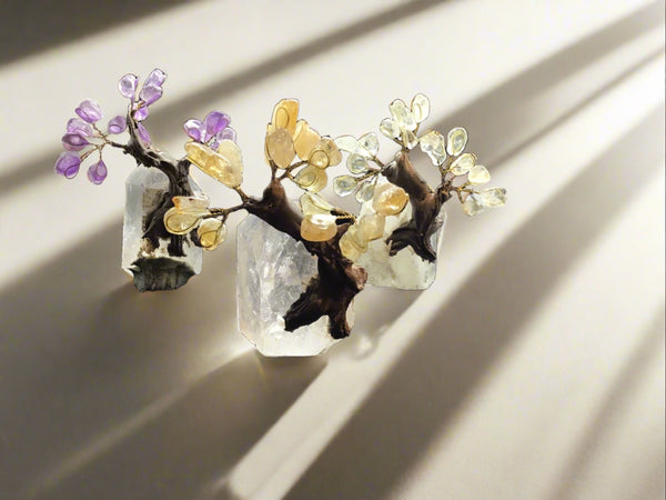 Bonsai tree vertical quartz with assorted gemstones