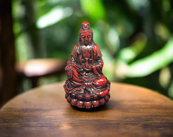 Polyresin Figurine 3.75-inch Meditating Quan Yin Redstone