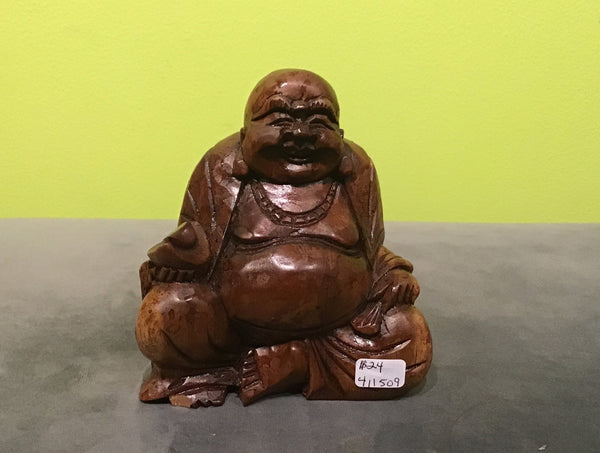 Small Wooden Happy Buddha