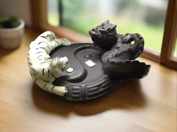 Ceramic Backflow Incense Burner - Yin Yang Dragon & Tiger