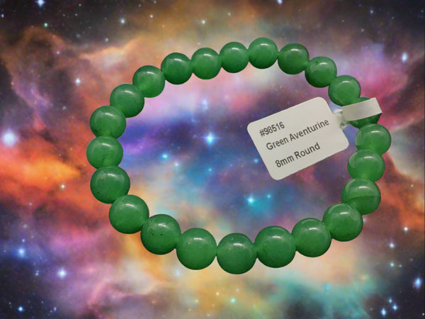 Elastic Bracelet 8mm Round Beads - Green Aventurine