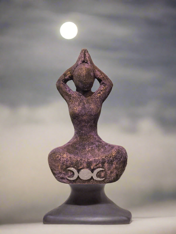 Volcanic Stone Statue - Triple Moon Yoga Goddess- Purple