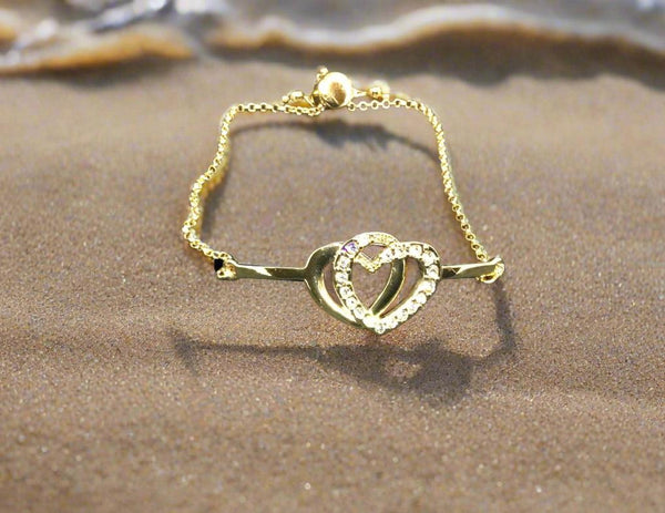 Nice & Bella Necklace double heart  bracelet gold tone