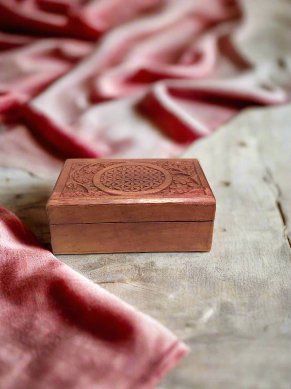 Wood Box Velvet Lined - Flower of Life*