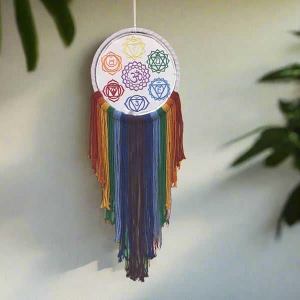 Embroidered Wall Hanging w/ Fringe - 7 Chakra